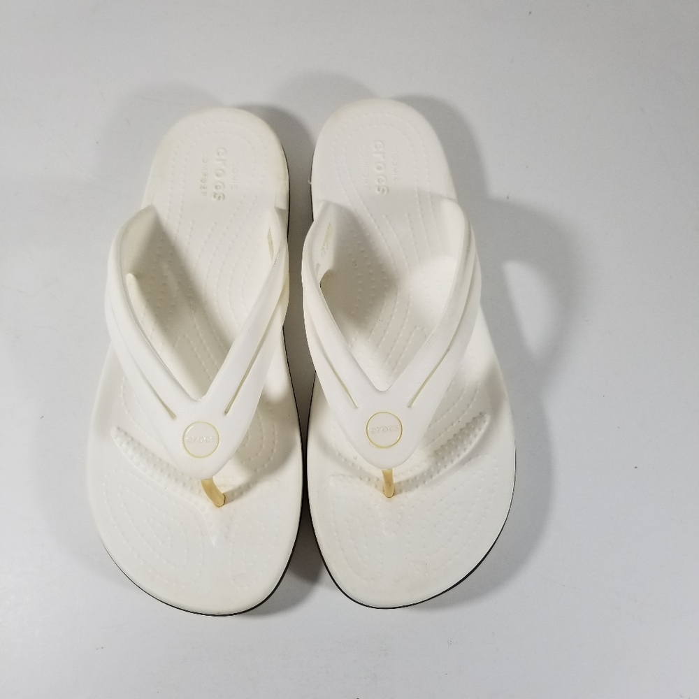 Crocs Sandals Women's 10 Thong Crocband Iconic Comfort Flip Flops White Shoes - Picture 3 of 6